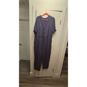 Lucky Brand NWT Women's Short Sleeve Navy Blue Polka Dot Cinch Waist Jumpsuit XL